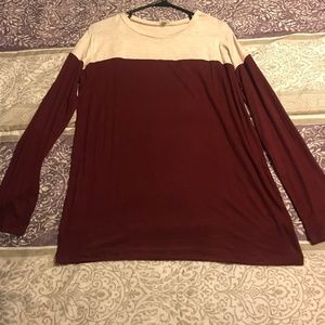 Maroon and Tan/Khaki Shirt; Size Medium